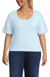 Lands' End Drapey Rib Puff Sleeve Scoop Neck Top In Blue