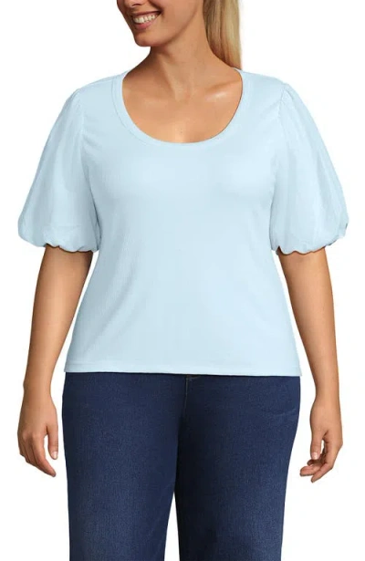 Lands' End Drapey Rib Puff Sleeve Scoop Neck Top In Blue
