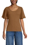 Lands' End Drapey Rib Puff Sleeve Scoop Neck Top In Brown