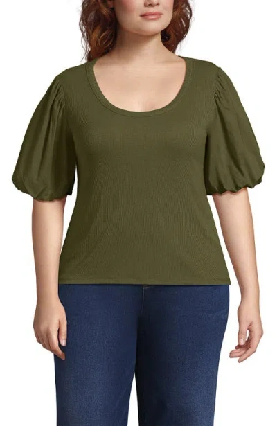Lands' End Drapey Rib Puff Sleeve Scoop Neck Top In Green