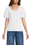 Lands' End Drapey Rib Puff Sleeve Scoop Neck Top In White