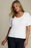 Lands' End Drapey Rib Puff Sleeve Scoop Neck Top In White