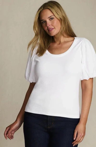 Lands' End Drapey Rib Puff Sleeve Scoop Neck Top In White