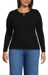 Lands' End Drapey Rib Skimming Long Sleeve Henley In Black
