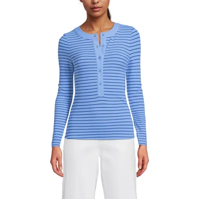 Lands' End Drapey Rib Skimming Long Sleeve Henley In Blue