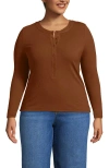 Lands' End Drapey Rib Skimming Long Sleeve Henley In Brown