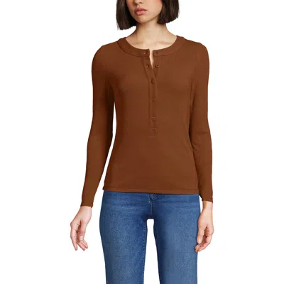 Lands' End Drapey Rib Skimming Long Sleeve Henley In Brown