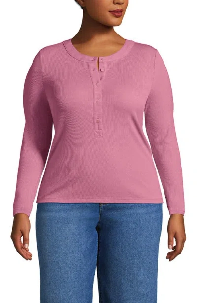 Lands' End Drapey Rib Skimming Long Sleeve Henley In Pink
