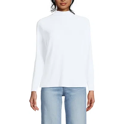 Lands' End Drapey Rib Skimming Long Sleeve Mock Neck In Crisp White