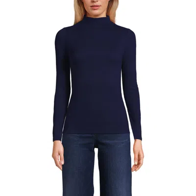 Lands' End Drapey Rib Skimming Long Sleeve Mock Neck In Deep Sea Navy