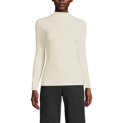 Lands' End Drapey Rib Skimming Long Sleeve Mock Neck In Fresh Ivory