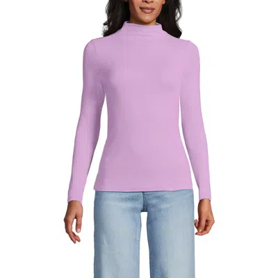 Lands' End Drapey Rib Skimming Long Sleeve Mock Neck In Pink Amethyst