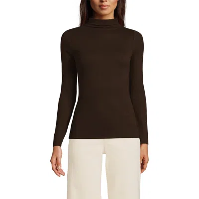 Lands' End Drapey Rib Skimming Long Sleeve Mock Neck In Rich Coffee