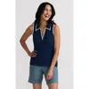 Lands' End Drapey Rib Sleeveless Johnny Collar Polo Shirt
