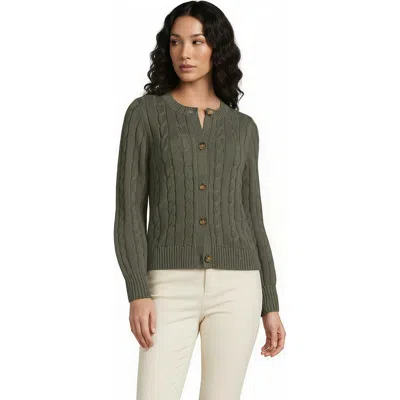 Lands' End Drifter Classic Cable Crew Neck Cardigan Sweater In Green