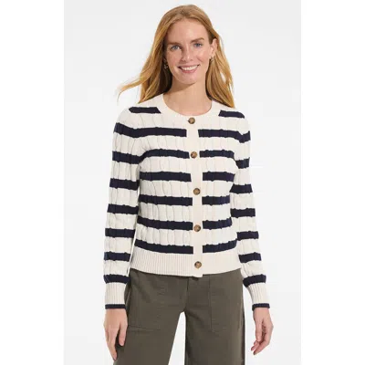 Lands' End Drifter Classic Cable Crew Neck Cardigan Sweater In Multi