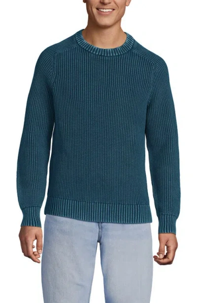 Lands' End Drifter Cotton Crewneck Sweater In Blue