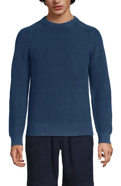 Lands' End Drifter Cotton Crewneck Sweater In Blue