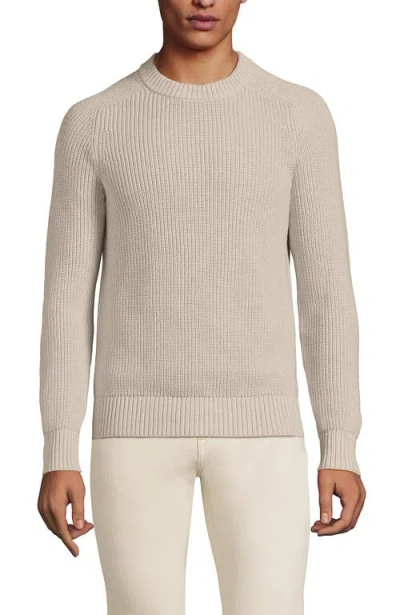 Lands' End Drifter Cotton Crewneck Sweater In Flax Heather