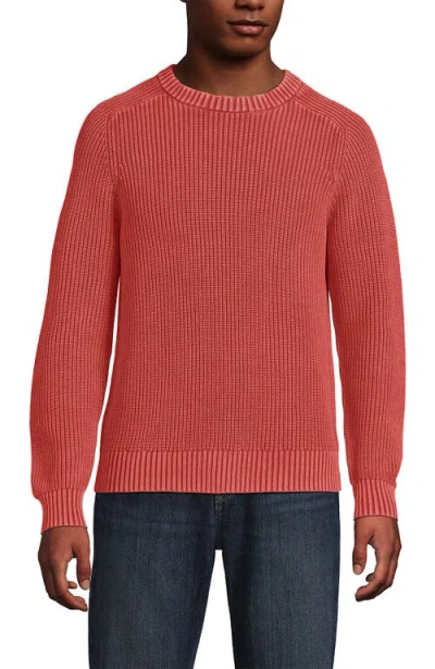 Lands' End Drifter Cotton Crewneck Sweater In Orange