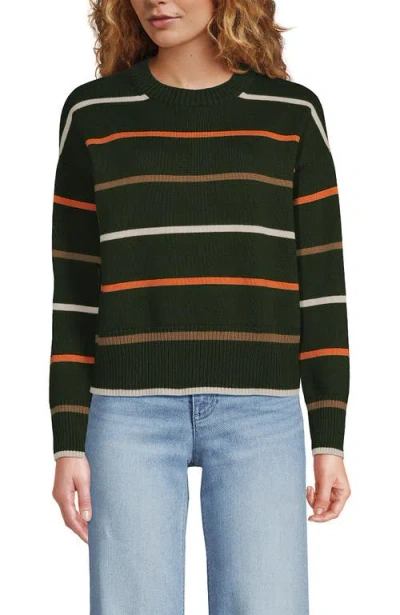 Lands' End Cotton Easy Fit Crew Neck Sweater In Fresh Evergreen Multi Stripe