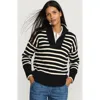 Lands' End Drifter Cotton Quarter Zip Pullover Sweater In Black/fresh Ivory Stripe