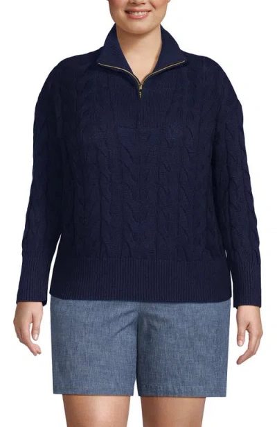 Lands' End Drifter Cotton Quarter Zip Pullover Sweater In Blue