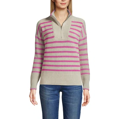 Lands' End Drifter Cotton Quarter Zip Pullover Sweater In Bright Orchid Stripe