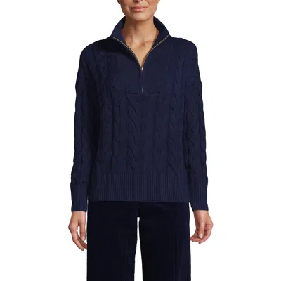 Lands' End Drifter Cotton Quarter Zip Pullover Sweater In Deep Sea Navy