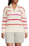 Lands' End Plus Size Drifter Cable Quarter Zip Sweater In Fresh Ivory Wide Multi Stripe