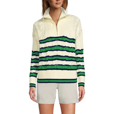 Lands' End Drifter Cotton Quarter Zip Pullover Sweater In Fresh Ivory/navy Clover Stripe