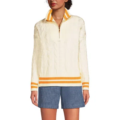 Lands' End Drifter Cotton Quarter Zip Pullover Sweater In Fresh Ivory/sweet Mango Tip