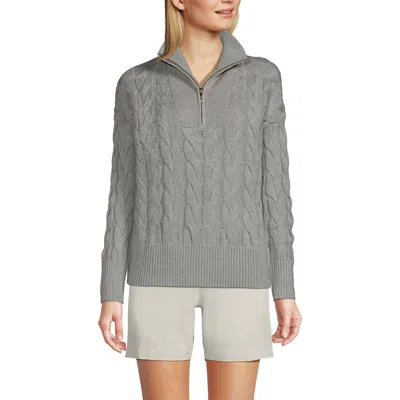 Lands' End Drifter Cotton Quarter Zip Pullover Sweater In Gray Heather