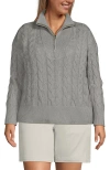 Lands' End Plus Size Drifter Cable Quarter Zip Sweater In Gray Heather