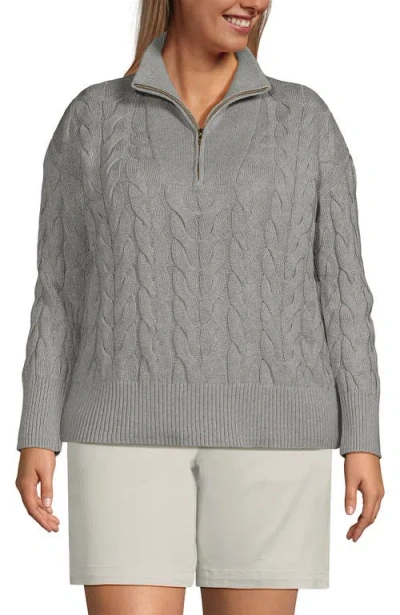 Lands' End Plus Size Drifter Cable Quarter Zip Sweater In Gray Heather