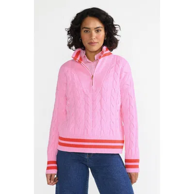Lands' End Drifter Cotton Quarter Zip Pullover Sweater In Light Rose Pink/pop Orange Tip