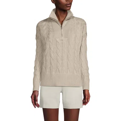 Lands' End Drifter Cotton Quarter Zip Pullover Sweater In Oatmeal Heather