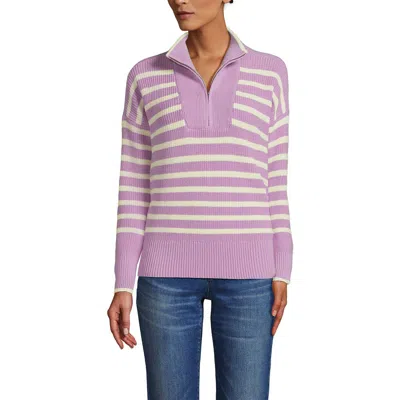 Lands' End Drifter Cotton Quarter Zip Pullover Sweater In Pink Amethyst Stripe