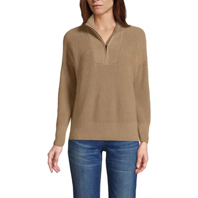 Lands' End Drifter Cotton Quarter Zip Pullover Sweater In Vicuna Heather