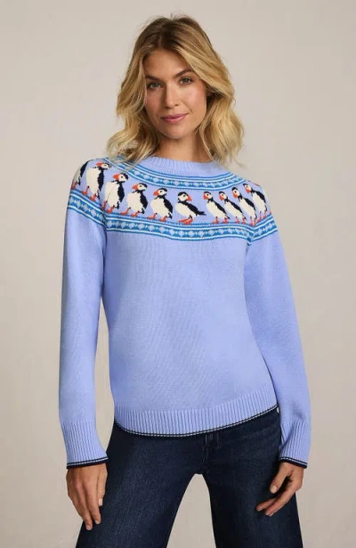 Lands' End Drifter Jacquard Raglan Crew Neck Sweater In Blue