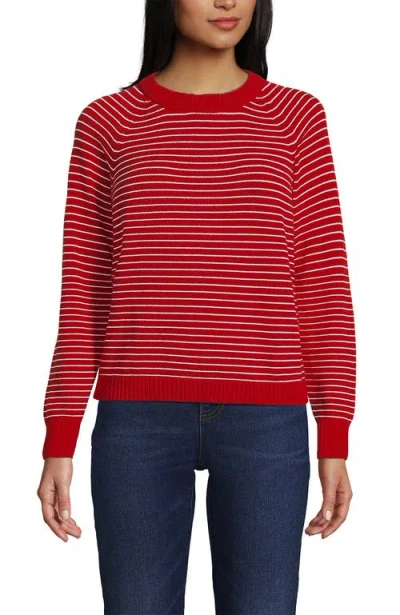 Lands' End Drifter Jacquard Raglan Crew Neck Sweater In Red