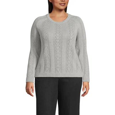 Lands' End Drifter Jacquard Raglan Crew Neck Sweater In Gray