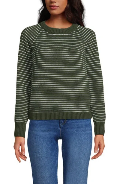 Lands' End Drifter Jacquard Raglan Crew Neck Sweater In Green