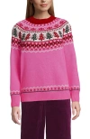 Lands' End Drifter Jacquard Raglan Crew Neck Sweater In Pink