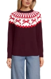 Lands' End Drifter Jacquard Raglan Crew Neck Sweater In Red