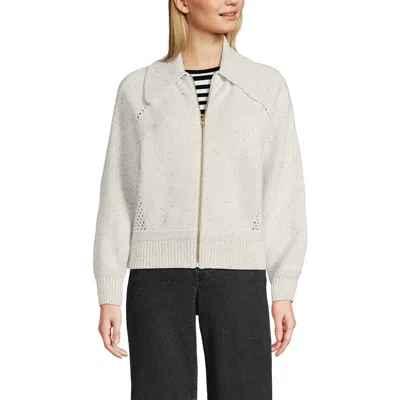 Lands' End Drifter Large Collar Zip Front Cardigan Sweater In Metallic