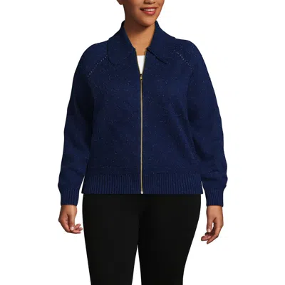 Lands' End Drifter Large Collar Zip Front Cardigan Sweater In Blue
