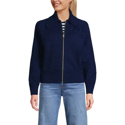 Lands' End Drifter Large Collar Zip Front Cardigan Sweater In Blue