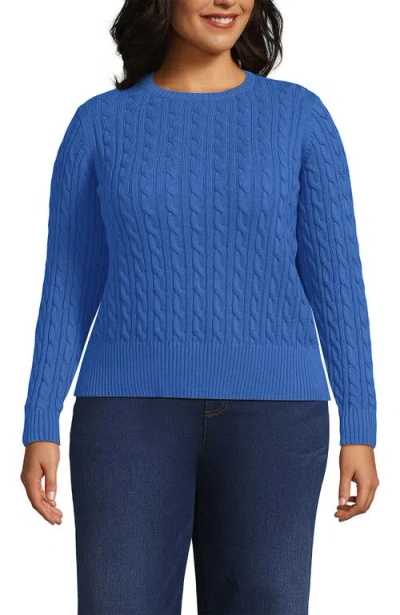 Lands' End Drifter Modern Cable Crew Sweater In Blue