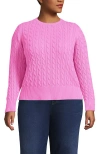 Lands' End Drifter Modern Cable Crew Sweater In Pink